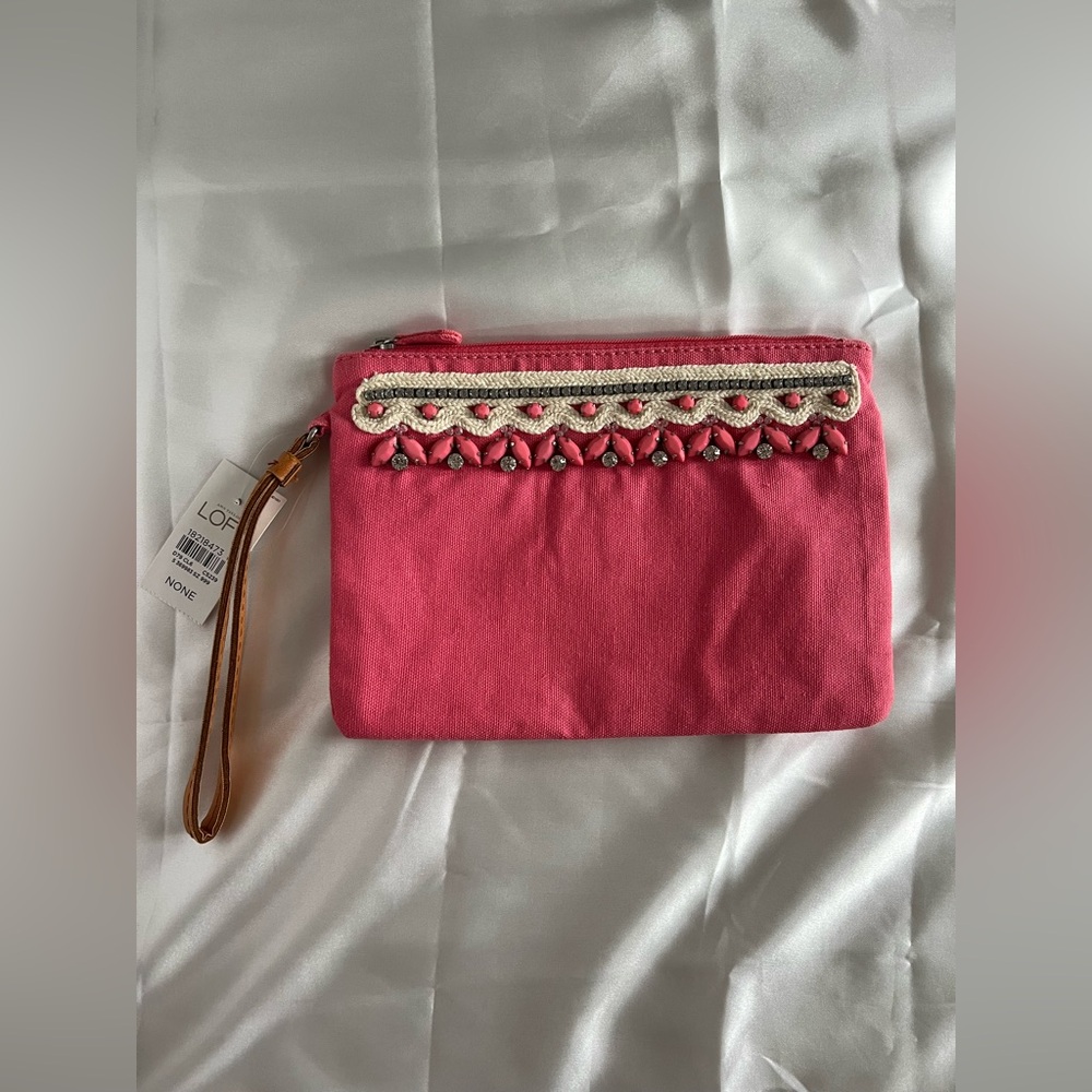 NWT LOFT Pink Clutch Bag with Beading
